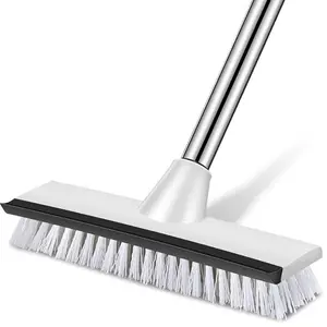 Floor Scrub Brush with 51-Inch Long Adjustable Handle 2 in 1 Scrape Brush Stiff Bristle Floor Scrubber for Cleaning Shower Bathroom Garage Kitchen Wall Deck Tub Tile