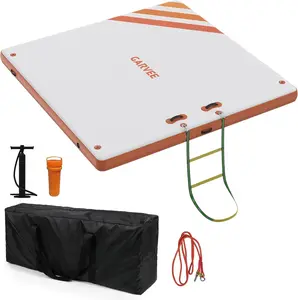 Inflatable Pontoon Dock, Thicken Air Dock Floating Platform, Inflatable Pontoon with Nonslip Surface and Rope Ladder,for Pool Beach Ocean,Orange