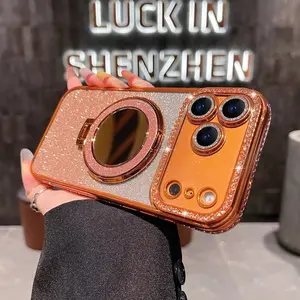 New Creative Makeup Mirror Stand Phone Case, Fits iPhone 17 16 15 14 13 12 11 Pro Max Air, Drop Protection, Fashionable Accessory, Shockproof Phone Cover