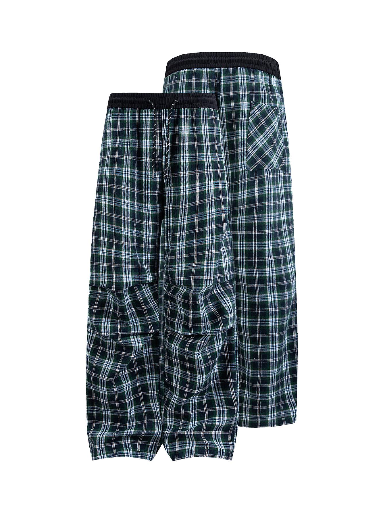 CCCMAI Men's plaid drawstring pants, soft and comfortable four-season lounge pants with an elastic waistband, versatile everyday warm bottoms for both men and women