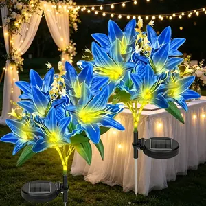 1pc Solar Lily Bouquet Lawn Lights - Outdoor LED Flower Decorative Lights with Auto Sensor for Patio, Path, Camping and Wedding Ambient Lighting, Yard Lighting Outdoor Landscape Lights