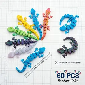 3D Printed Eddie Collectible Mug & 60-Piece Colorful Articulating Lizard Figurines Set, Home Decor Tabletop Ornaments, Halloween Decoration, Collectors' Birthday Gift summerwins,summerwins