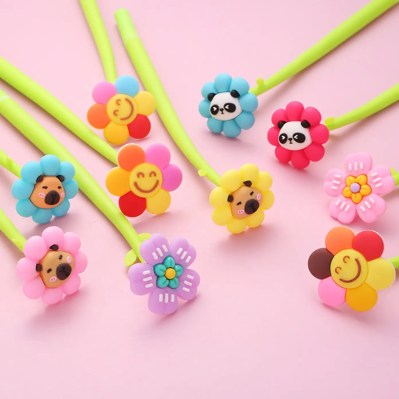 20 Colorful Flower Wobble Pens, Soft Bendable Neutral Pens, 0.5mm Ink Smooth Writing, Office Supplies, School Stationery, Cute Design