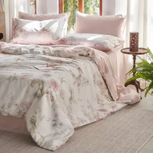3Pcs Tencel Lyocell fabric Fresh Flowers Bedding set, with good breathability, Soft Silky touch, Fresh Rural style, including (1 Duvet cover+2 Pillowcases) suitable for cool and comfortable sleep in summer, machine washed