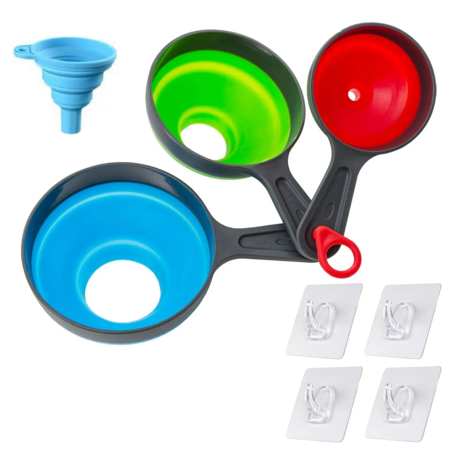 Food Grade Soft Silicone Collapsible Canning Funnel Variety Set (4-Pack) - Wide Mouth Hanging Foldable Recoverable Kitchen Utensils for Filling Bottles, Mason Jars