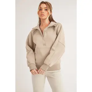 Long Dove Funnel Neck Half Zip Oat Pullover - Oversized Fit, Snug Neckline, Breathable Soft Fabric for Year Round Comfort