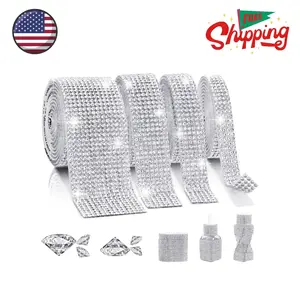 Rhinestone Ribbon Self Adhesive, 4-Yard Bedazzling Strips, 4-Rolls 4/6/8/14