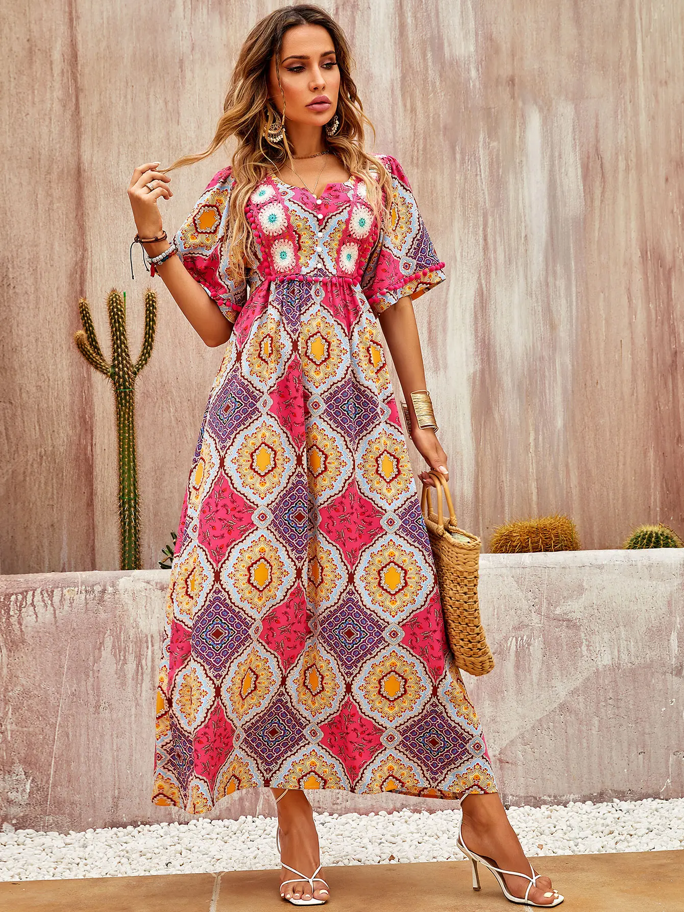 Explosive hot selling regular pattern hydrangea lace dress W-32832