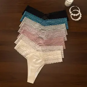 7PCS  women’s lace panties — breathable, comfortable, seamless everyday briefs for spring/summer and back-to-school styling; basic close-fitting underwear with a low-rise cut; quick-drying and breathable; women’s clothing; bikini panties.