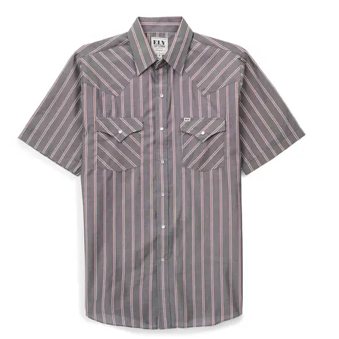 Men's Ely Cattleman Traditional Striped Short-Sleeve Western Snap-Button Collared Shirt - Cotton-Polyester Fabric, Pocket, Men's Clothing, Snap Buttons, Western Look, Casual & Work Top