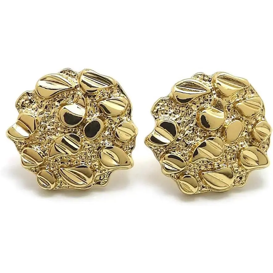 Unisex Gold-Tone Rough Textured Cookie Nugget Stud Earrings, Unique Design Fashion Earrings for Pierced Ears, Fashion Earring, Unique Design Earrings