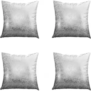 Gyulin Pack of 4,Silver Velvet Throw Pillow Covers 18x18 Inches, Sparkle Silver Foil Print Solid Square Shape Pillow Covers Cushion Covers for Couch Sofa Home Bedroom Decor Enhancement, White