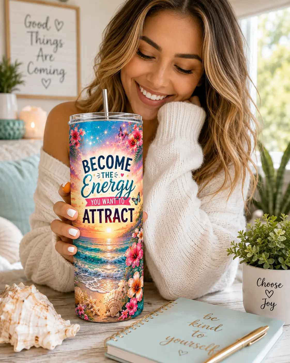 Become the Energy You Want to Attract 20oz Tumbler – Positive Affirmations Tumbler