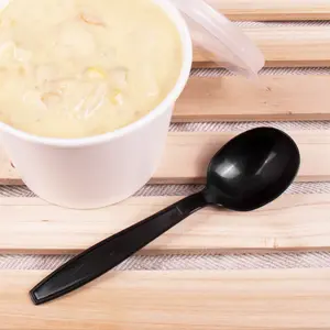 [1,000 ct] PP Plastic Heavy Weight Soup Spoons Wrapped, Black