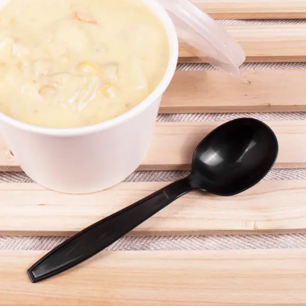 [1,000 ct] PP Plastic Heavy Weight Soup Spoons Wrapped, Black