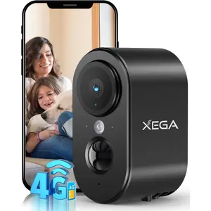 Xega 4G Cellular Security Camera Indoor Built-in SIM Card, 2K No Wi-Fi Security Camera Portable, LTE Cameras with 6000mAh Battery, PIR Motion Detection, Color Night Vision, 2-Way Audio, TF/Cloud
