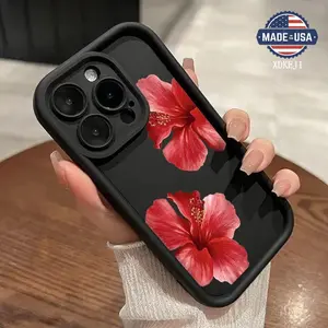 Hibiscus Blooms Pattern TPU Phone Case for iPhone 16 15 14 Pro Max 13 12 11 Plus Shockproof Non Slip Military-Grade Protection Silicone Cover Cellphone Protective Smartphone Casing Screen Protector