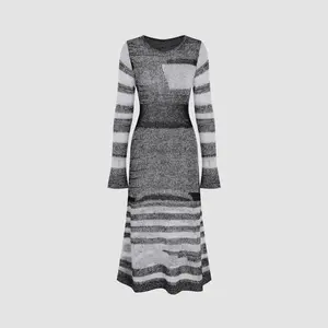 Cider [size 2-10] Round Neck Stripe Knitted Midi Mermaid Dress