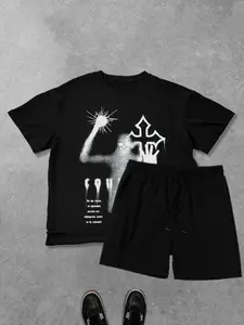 World Pattern T-Shirt & Shorts Set, Y2K Style Casual Summer, Comfortable Fashionable Clothing for Men Women Kids