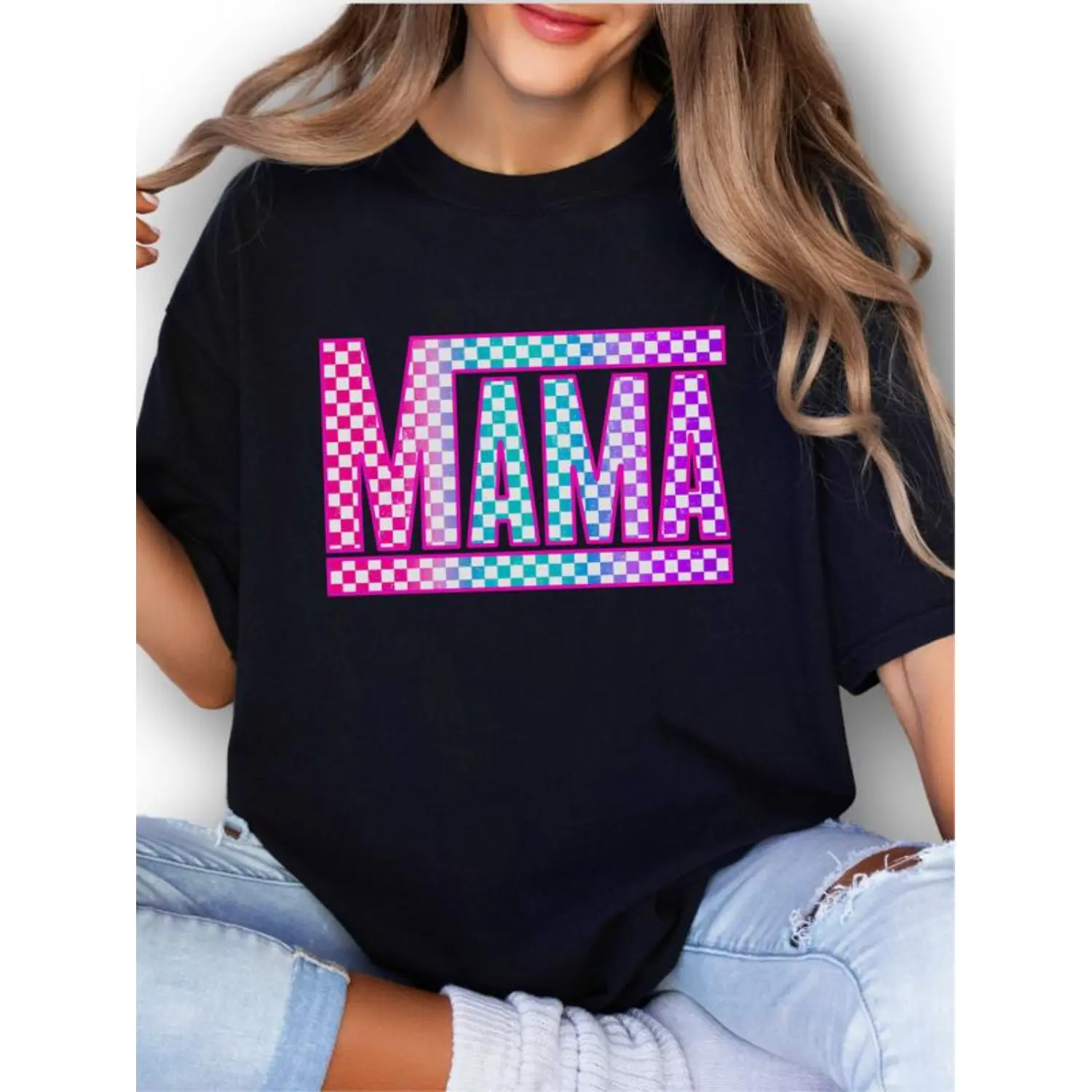 100% Cotton Checkered Mama Unisex Apparel Relaxed Fit Printed