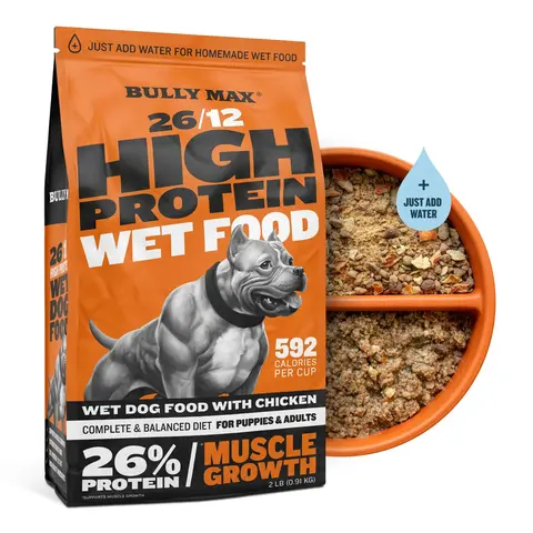 Bully Max 26/12 High Protein Wet Dog Food for Muscle Growth 592 Calories per Cup Made with Real Chicken, Barley, Oats, and Omega-3s Feeding, Iron