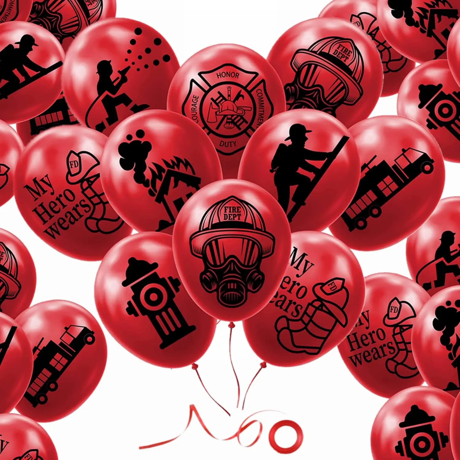 24 Pack 12" Fireman Firefighter Theme Latex Balloons Fire Engine Fire Truck Balloons Police Party Balloons For Kids Adults Birthday Baby Shower Supplies Party Decorations