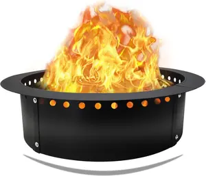 FEBTECH 42" Round Smokeless Fire Pit Insert Heavy Duty Outdoor Fire Pit Ring with Heat Resistant Coating for Camping Bonfire & Family Gatherings