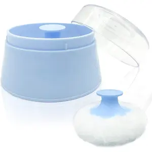 BPA Free Baby Powder Puff Box, 2.8" Large Fluffy Powder Case for Newborns & Infants, Ideal for After-Bath & Daily Baby Skincare, Soft Gentle Container for Face & Body Powder, Durable Portable Design with Hand Holder, Blue Baby Care Storage