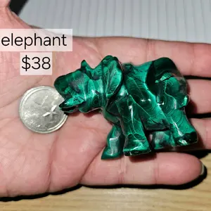 Malachite Crystal  Carved elephant - Decor - Green Carving