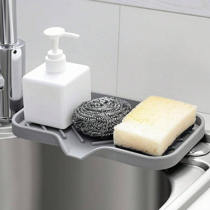 Kitchen Soap Tray,Kitchen Sink Tray Sponge Tray Kitchen Sponge Holder Self Draining Premium Silicone Soap Holder for Bathroom Counter Sink Caddy Organizer for Dish Soap Bottle,Soap Dispenser