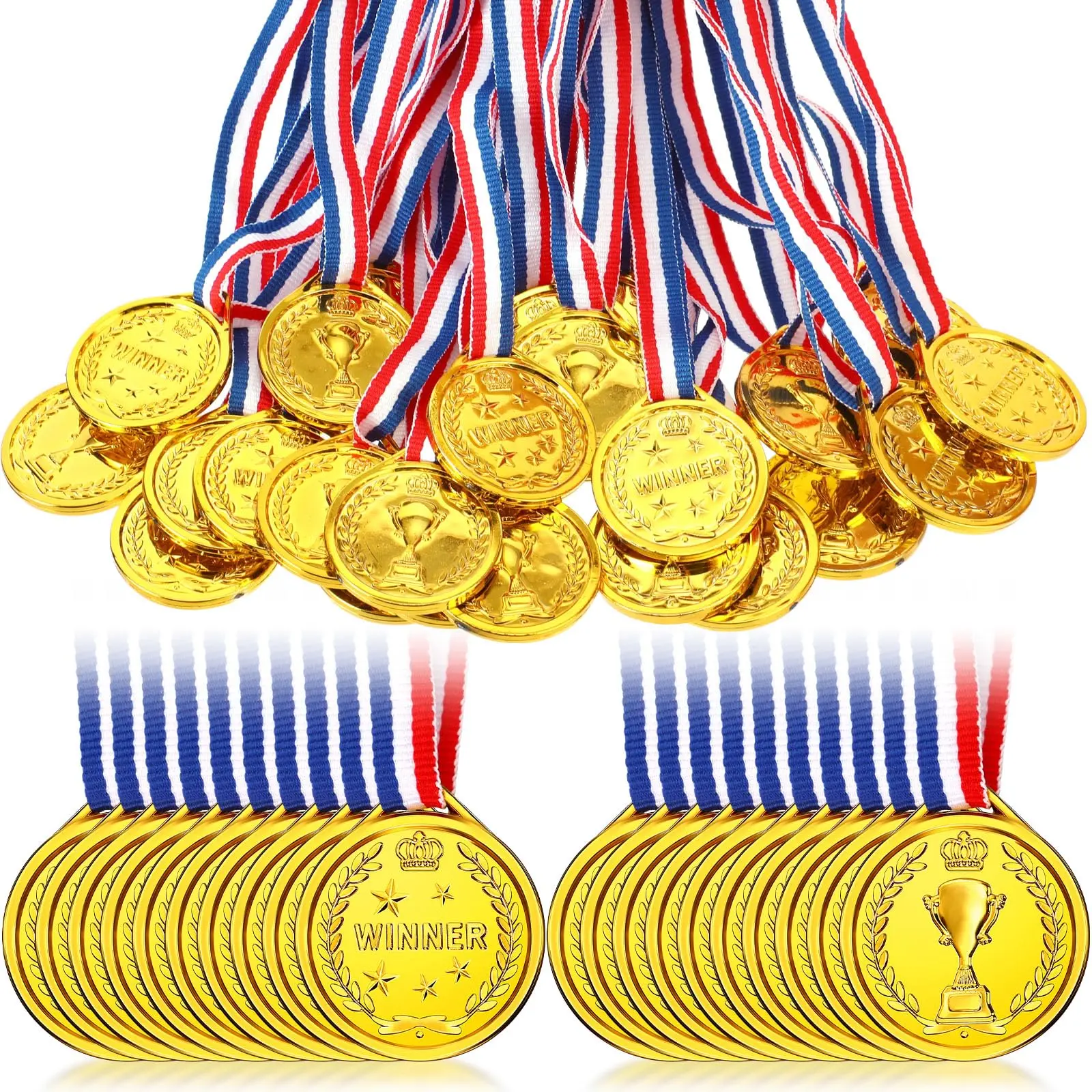 Gold Medal Set, 500pcs/set Medal & Ribbon Set, Party Gift Supplies for Sports, Football, Soccer, Competition, Talent Show, Birthday Party, Medals For Awards