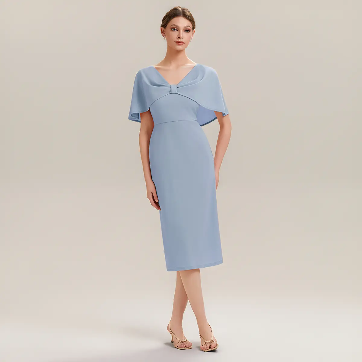Ever-Pretty 2026 New Trend High Stretch Knit Shawl Sleeve Sheath Wedding Guest Dress – Crew Neck, Natural Waist for Cocktail Party & Formal Event EG02688