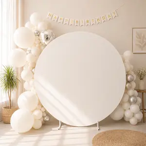 6.7Ft Tall Metal White Round Wedding Arch Cover Fabric Material for Elegant Events