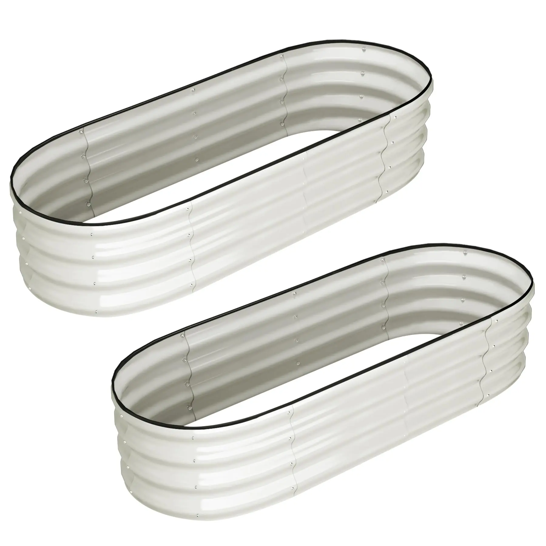 2 Pcs 4.5x2x1.5ft Oval Raised Garden Bed,Galvanized Raised Beds,Open-Ended Base Metal Raised Planter Beds,Planter Raised Boxes for Vegetables,White