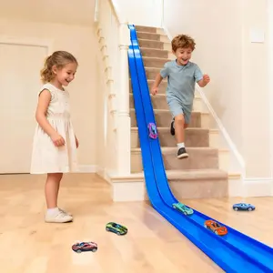 Flexible Race Track for Kids 15 Ft Double Lane Ramp Track with Suction Cups  Rolls Up Portable DIY Racetrack Compatible with Diecast 2 Cars Birthday Gifts for Boys Girls