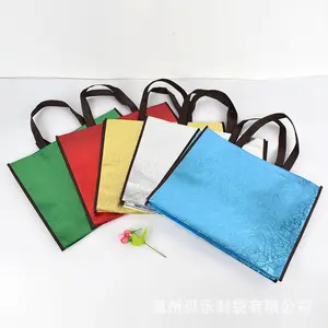 Premium Gold Silver Laminated Non Woven Shopping Bags with Laser Cut Handles Eco Friendly Takeout Packaging Bags for Restaurants Retail Stores and Events Bulk Order Available