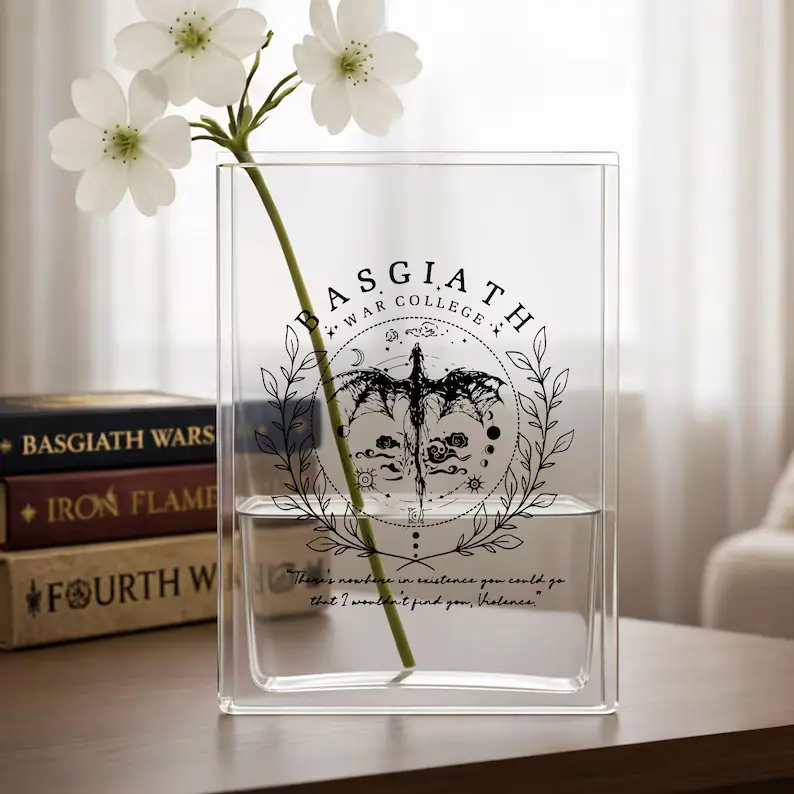 Basgiath War College Book Vase with Xaden Quote, Fourth Wing Violet Decor, Iron Flame Bookish Gift, Romantasy Reader Dark Academia Room