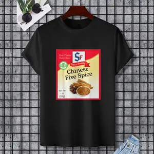 Chinese Five Spice Condiment Holiday Spice Group Costumes T-Shirt, 100% Cotton, Single Side Printed, Black Short Sleeve T-shirt, Gift for Family Friends, S-XXXL, 1 pc, Fabric Weight 180g