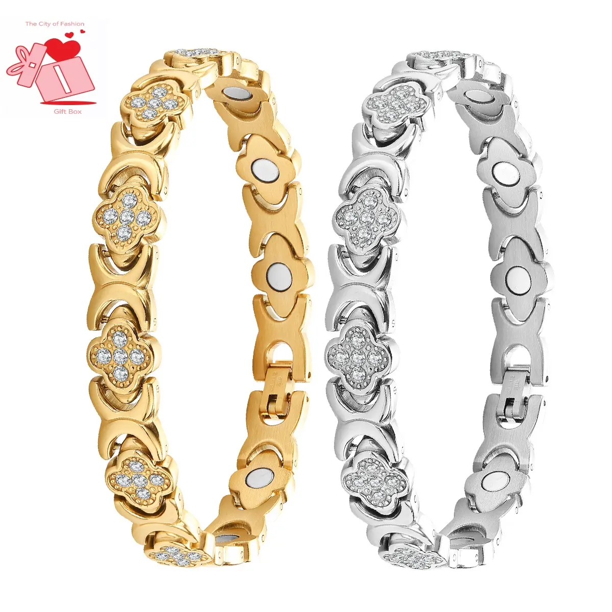 City Fashion Copper Bracelets for Women, Ultra Strength Magnetic Bracelet with 3800 Gauss Magnets & Sparkling Cubic Zirconia, Adjustable,charm bracelet Rhinestone Decorated Bangle-MothersDayGift