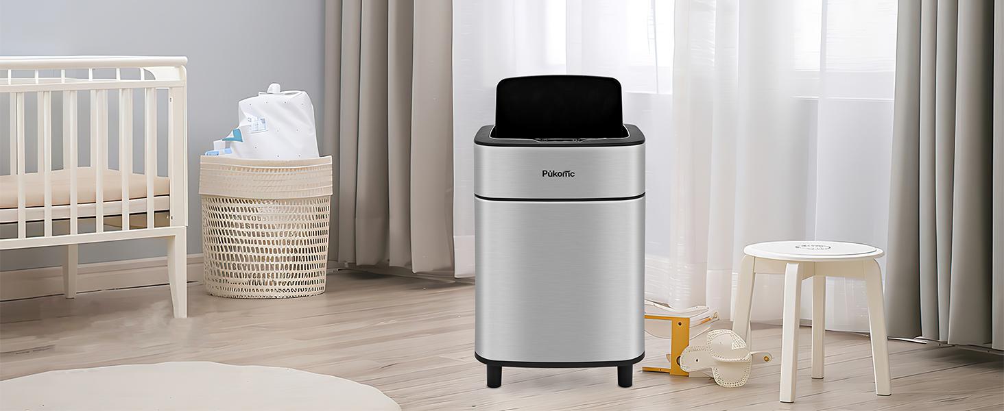 Pukomc Smart Sensing Touchless Trash Can 2.7Gal Motion Activated Auto Open Close Odor Sealed Bin with Digital Display Soft Close Lid Stainless Steel