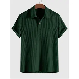 Men's Jacquard Knit Polo Shirt, Regular Fit Short Sleeve Casual Button Front Knitted Polo, Summer Breathable Collared Shirt for Men