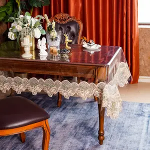 Clear PVC Lace Tablecloth Waterproof Oil Transparent Table Protector for Home Party Dining Table(Champagne, Rectangle, 60"x120")