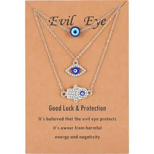 Evil Eye Necklace Hamsa Necklace Turkish Blue Eye Hand Pendant Necklace for Women