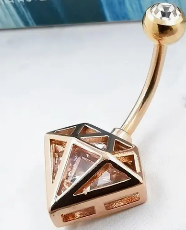 Gold Diamond Belly Button Piercing Ring