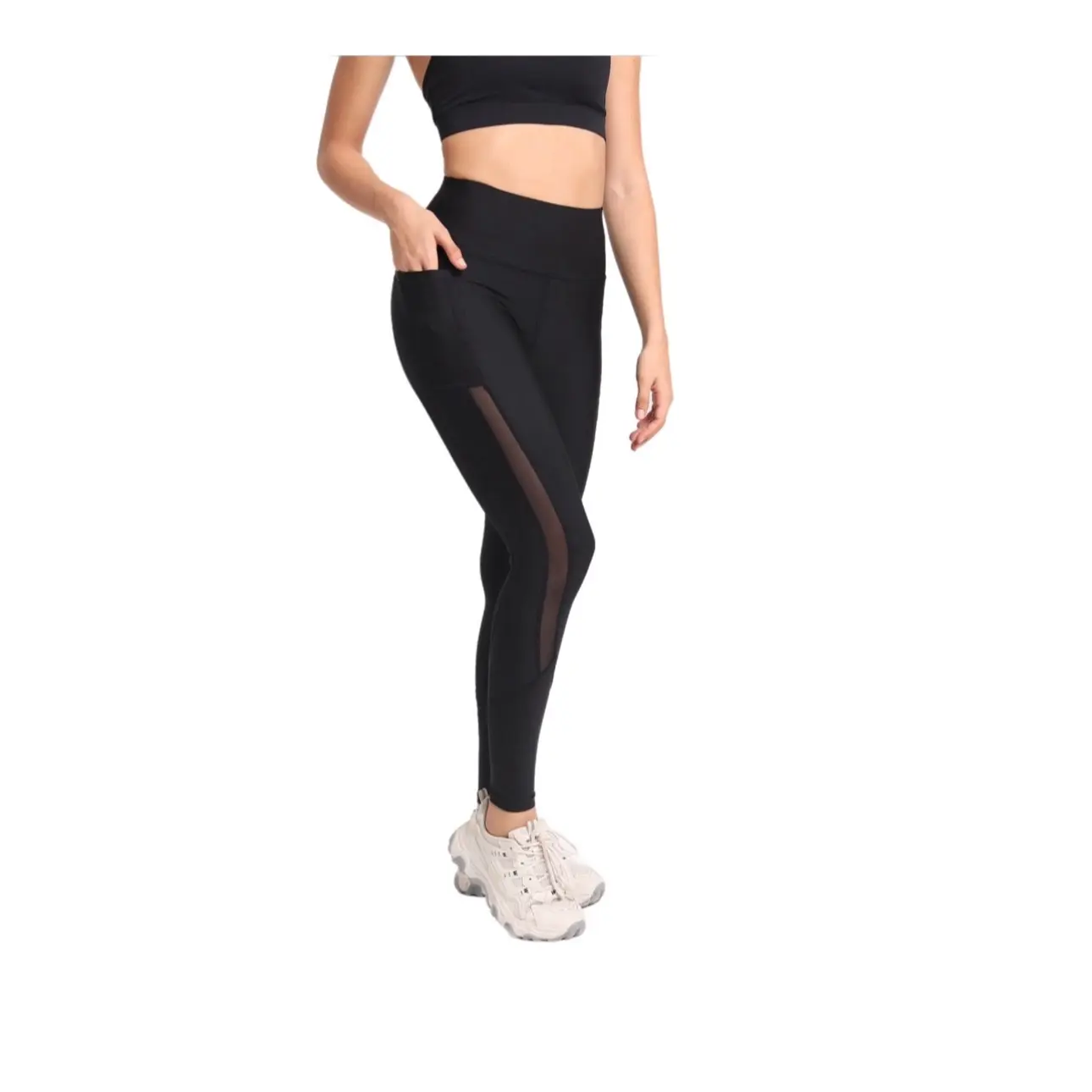 Women's Mesh Panel Side Leggings High Waist Yoga Pant Skinny Workout Active Legging with Pocket Solid Colors Black Pink Grey Breathable Seamless Tummy Control Ideal for Running Jogging Yoga Gym Fitness