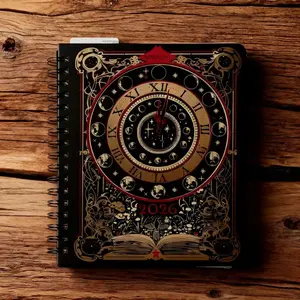 2026 Magic Book Clock Moon Phase Weekly Planner, Gothic Vintage Notebook, Mystical Enthusiast Daily Management Journal, Workbook Journal