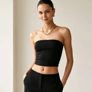 Women's Stretchy Slim Fit Strapless Tube Crop Top 2026 Summer Backless Halter Sports Vest Activewear