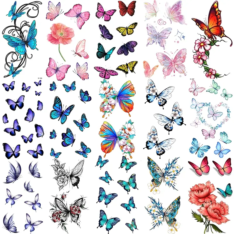15 Pcs Colorful Butterfly Temporary Tattoo Stickers, Fake Tattoos, Waterproof Realistic Floral Designs, Perfect for Women Arms Shoulders Wrists Party Gifts, Waterproof Realistic Tattoos, Flower