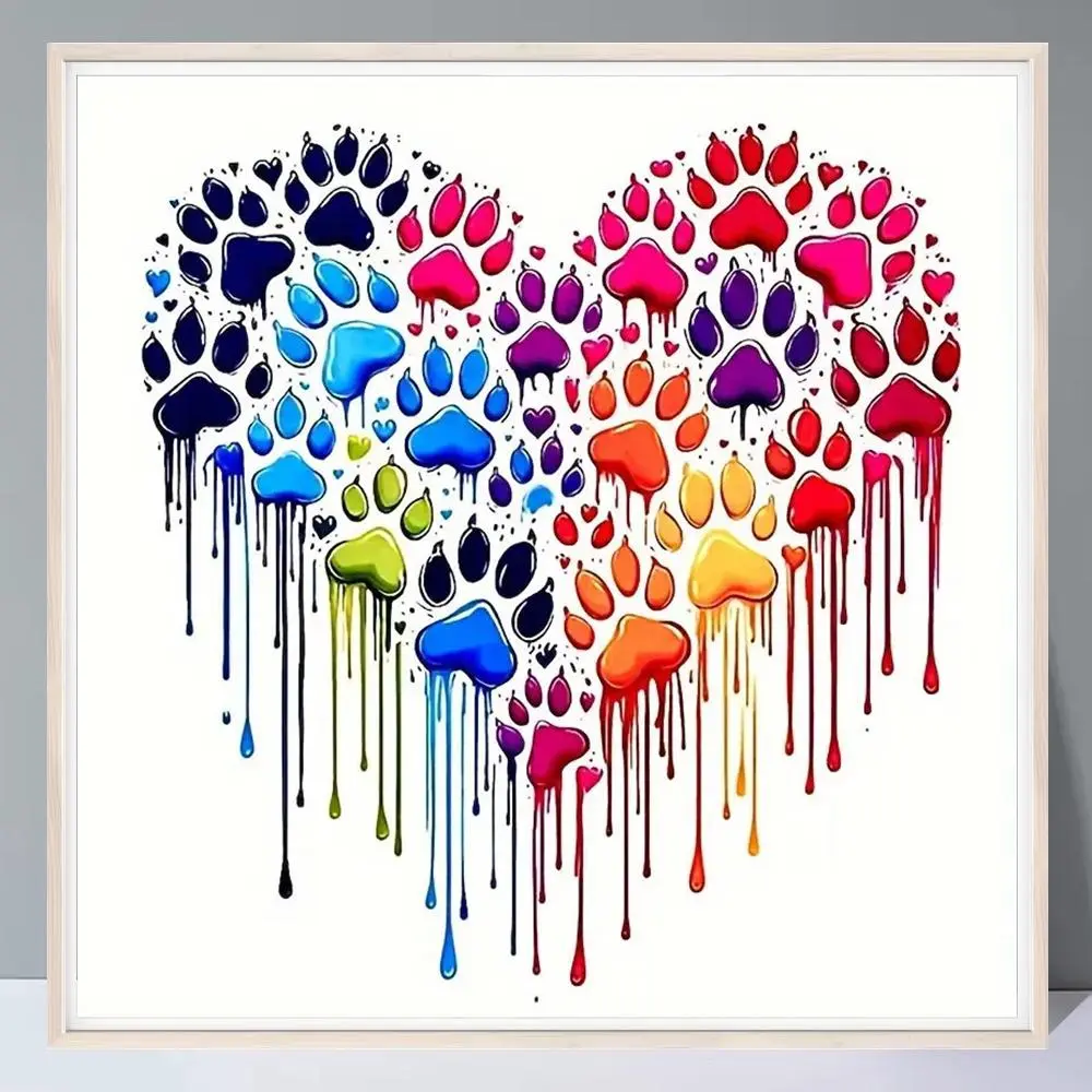 Dog Paw Prints Pattern DIY Diamond Arts Colorful Painting Kit without Frame, DIY 5D Diamond Arts Colorful Painting for Bedroom Home Wall Decor, Crafts, Heart, Handicraft