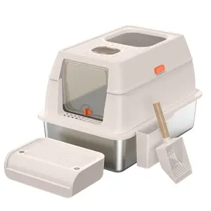 Large Enclosed Stainless Steel Litter Box with Stainless Steel Base, Stepping Platform, Odor-Locking High Barrier, Splash-Proof Design, Detachable & Easy-to-Clean for Indoor Cats